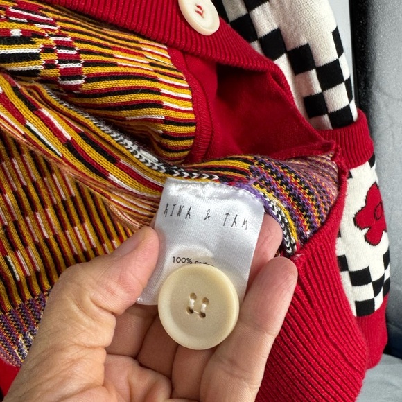 Kina and Tam bright sweater cardigan medium pop art - Picture 4 of 6